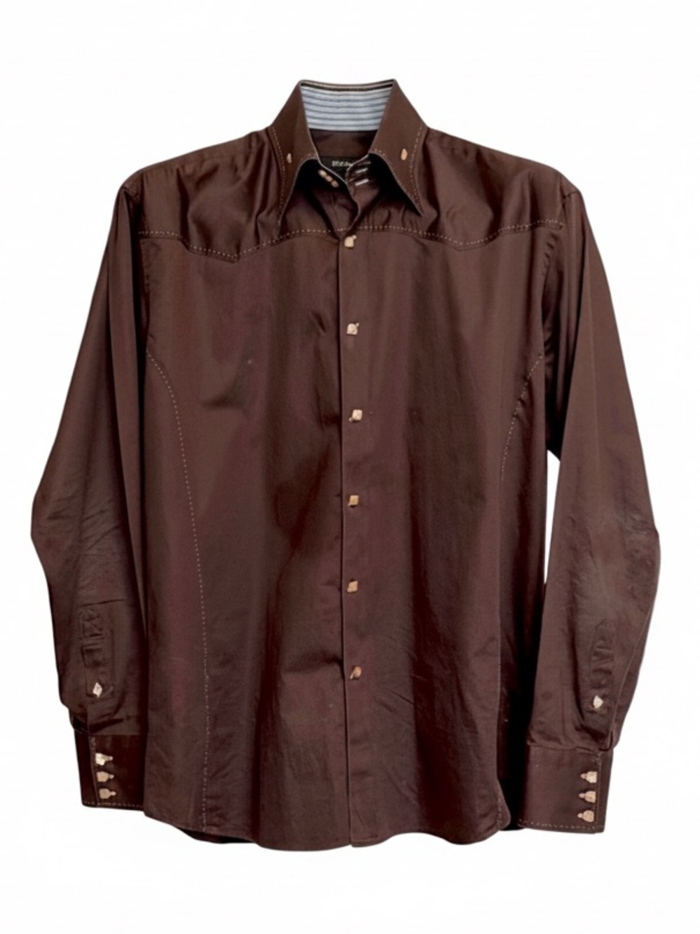 BOGOSSE Men’s Casual Button-Down Shirt with Contrast Stripe Lining & Cuffs